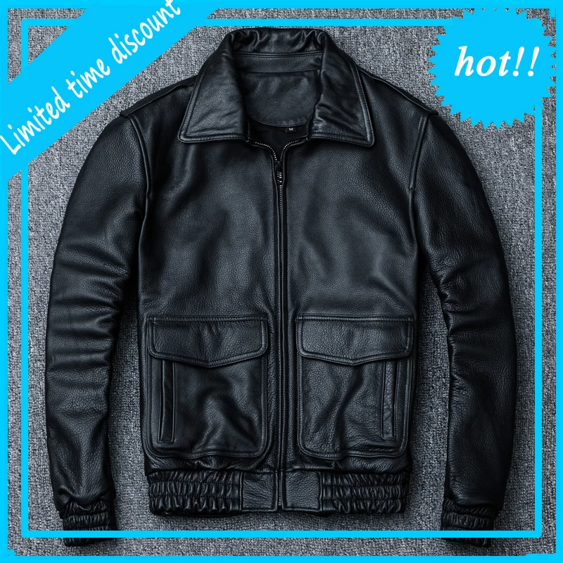 Мужская винтажная куртка-пилот ВВС А2 черная классическая куртка из натуральной