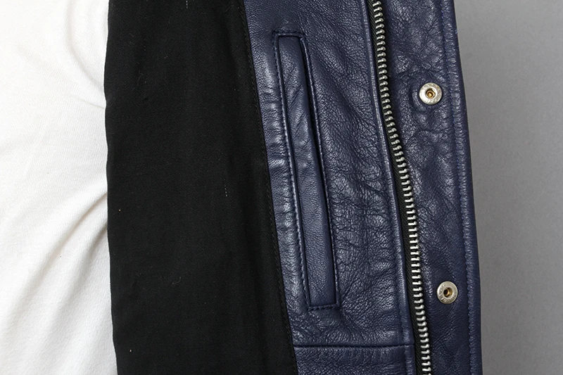 

2021 Fashion Genuine Leather Jacket Men Blue Sheepskin Multi-pocket Motorcycle Biker Clothing Lapel Slim Short M65 Winter Coat