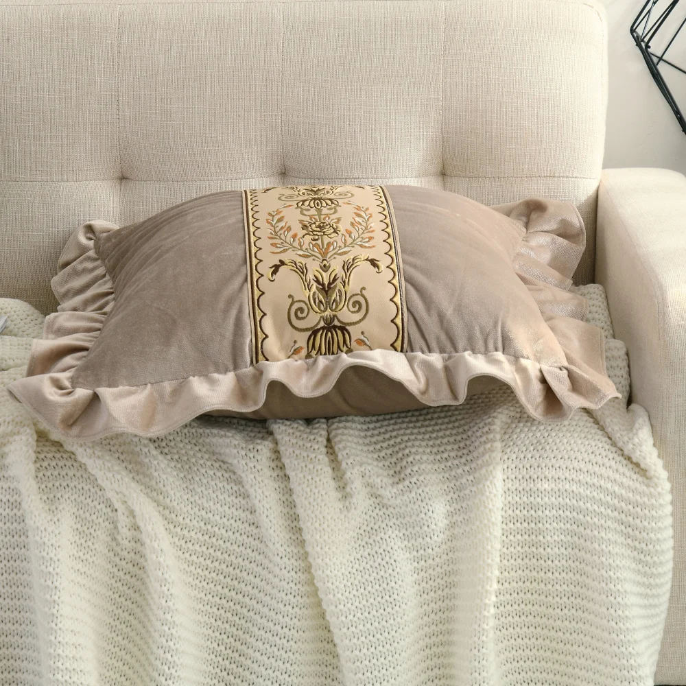 Роскошный бархатный чехол для подушки в стиле пэчворк с кружевной вышивкой и
