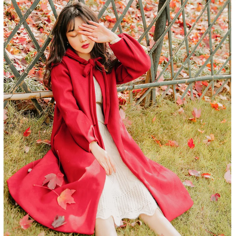 

Overcoat Women's 2020 Winter Retro Woolen Coat Women Solid Color Casual Cloak Type Cashmere Outwear Hooded Wool Coat Female E121