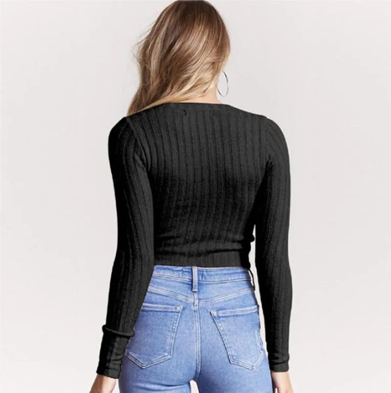 

Cultiseed European Women Solid Color Pullovers Knitted Sweaters Tops Female New Fashion Autumn Long Sleeve Slim Waist Short Coat