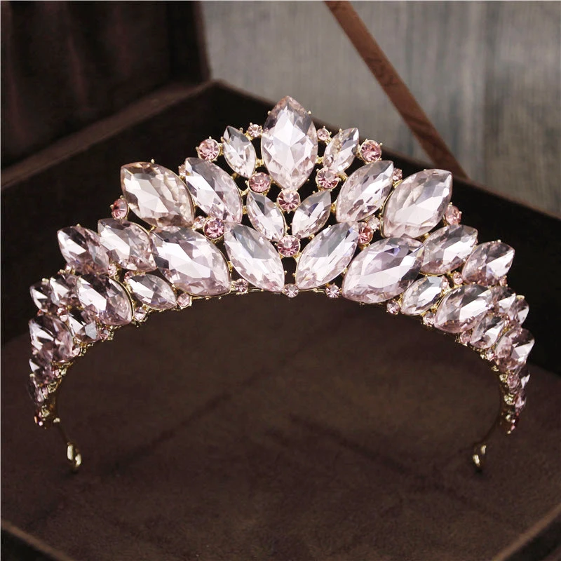 Gold Pink Роскошный головной убор принцессы, свадебная тиара, корона с красными кристаллами, ободки, вечерние аксессуары для выпускного, свадебные украшения для волос - Окраска металла: Gold Pink