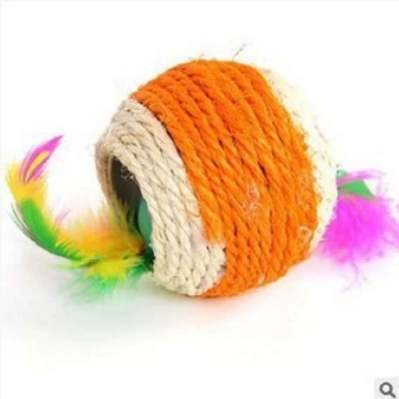 Colorful Cat Pet Sisal Rope Woven Ball with Feather Teaser Playing Chewing Rattle Scratch Catch Toy Color Random | Дом и сад