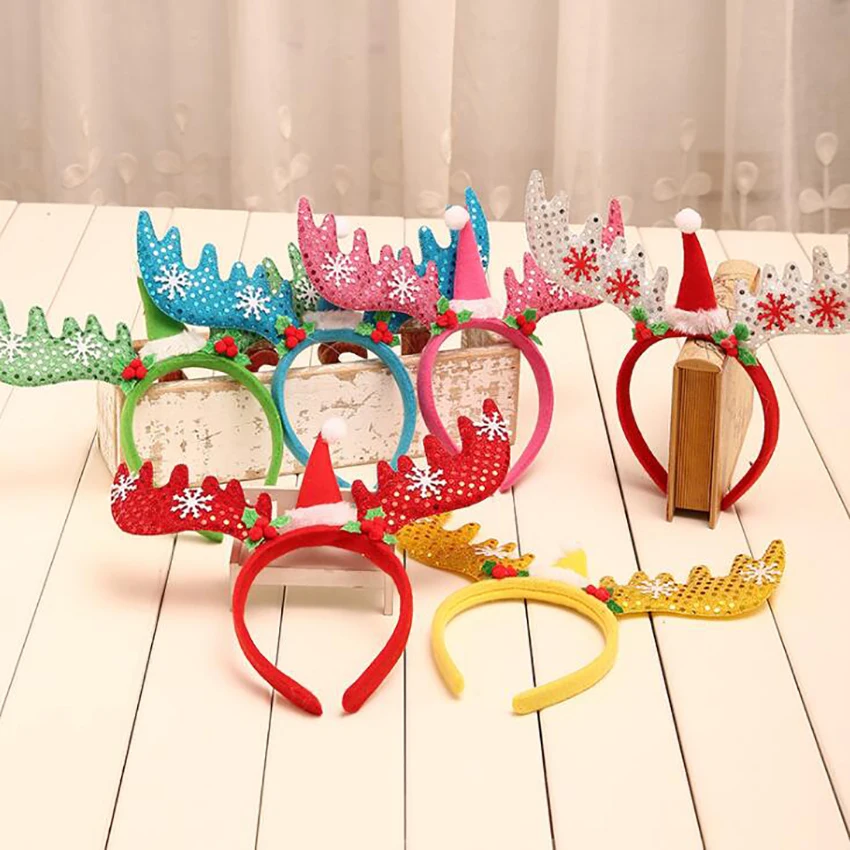 Оленьи рога Рождество и повязка на голову Костюм Платье с блестками обруч рогами