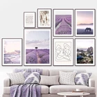 Фиолетовый постер с лавандой, настенная живопись на холсте, Пляжный Пейзаж, Художественная печать, скандинавские плакаты и принты, украшение для гостиной