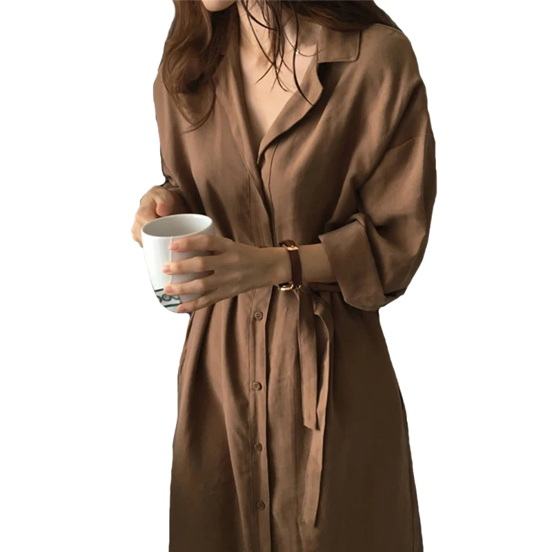 

2021 Autumn Women Long Shirt Plus Size Loose Style Casual Lapel Batwing Sleeve Vintage OL Long Shirt Cardigan Blouse Coat Female