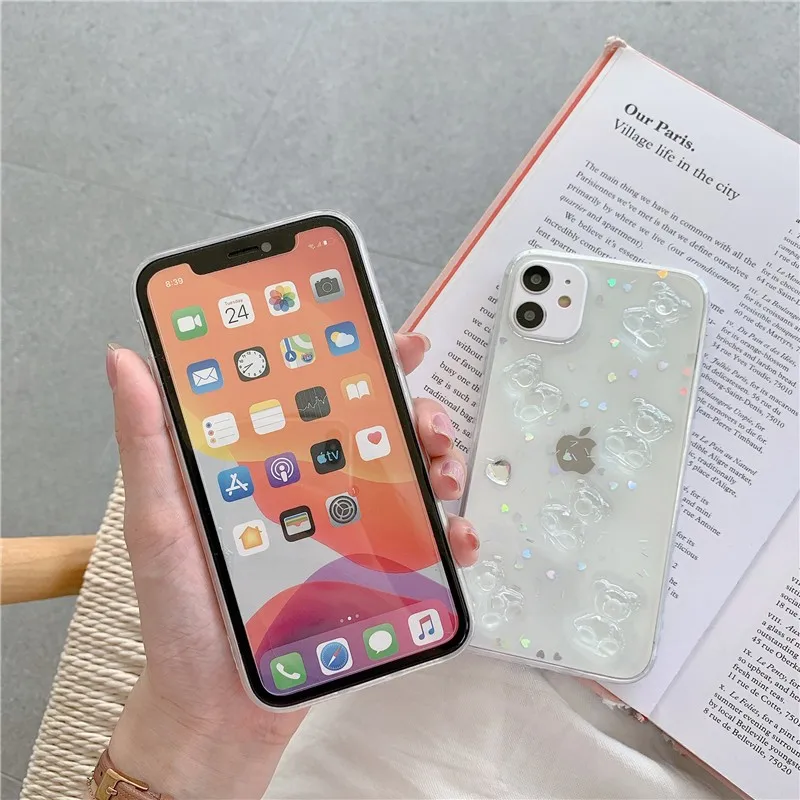 

Cute clear Cartoon Bear female Phone Cover Case For Iphone X 11 pro Xs Max Xr 10 8 7 Plus SE 4.7 Luxury soft girl Coque Fundas
