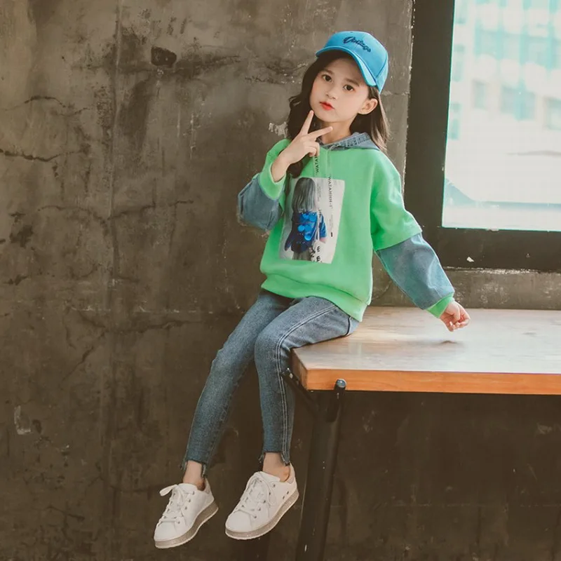 2019 осенний костюм-свитер для девочек спортивный розовый хлопковый топ с