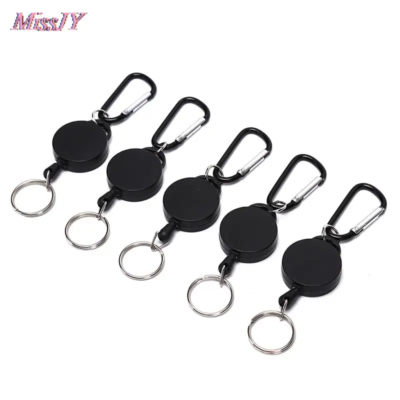 Key Ring Keyring Steel Cord black Wire Rope Keychain Badge Reel Retractable Recoil Anti Lost Ski Pass ID Card Holder 6.5*3.2cm | Украшения