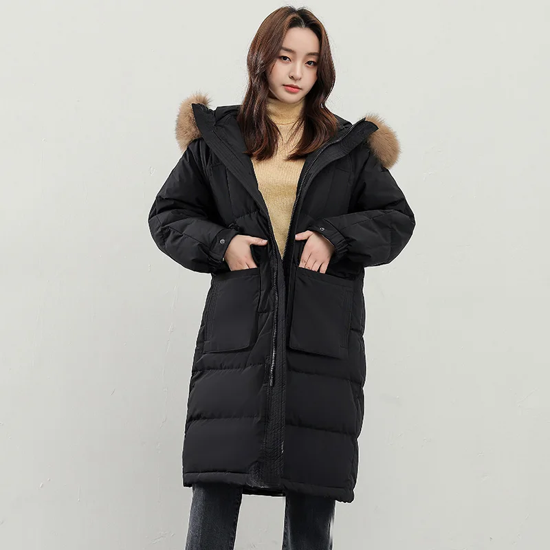 Big Real Fox Fur 2021 New Winter Women Thick Warm Loose Hooded Long Down Parkas 90% White Duck Jacket Windproof Female Coat | Женская