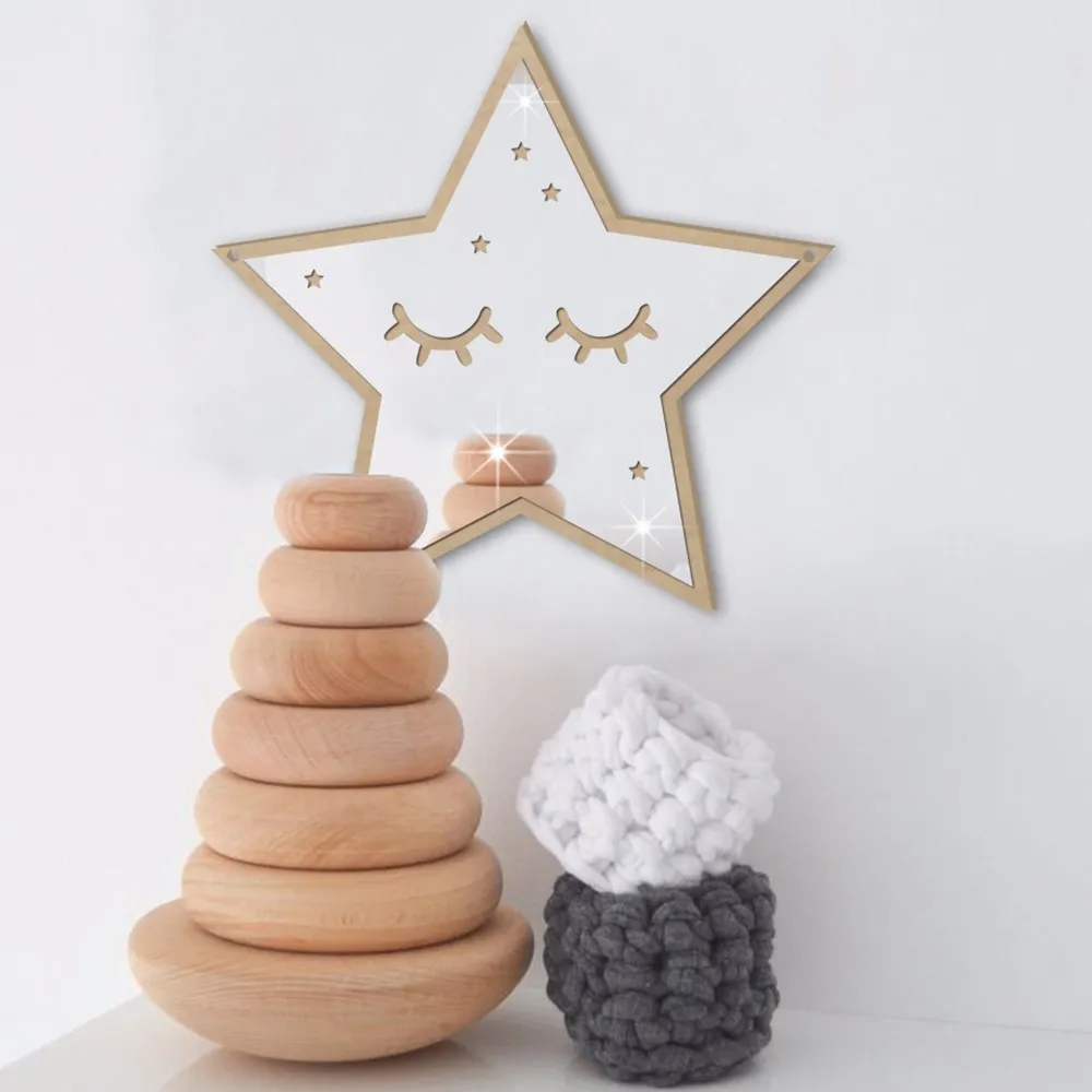 28x26cm Wood Grain Three-dimensional Mirror Wall Stickers DIY Can Be Hang Kindergarten Children's Room Star Decorative | Дом и сад