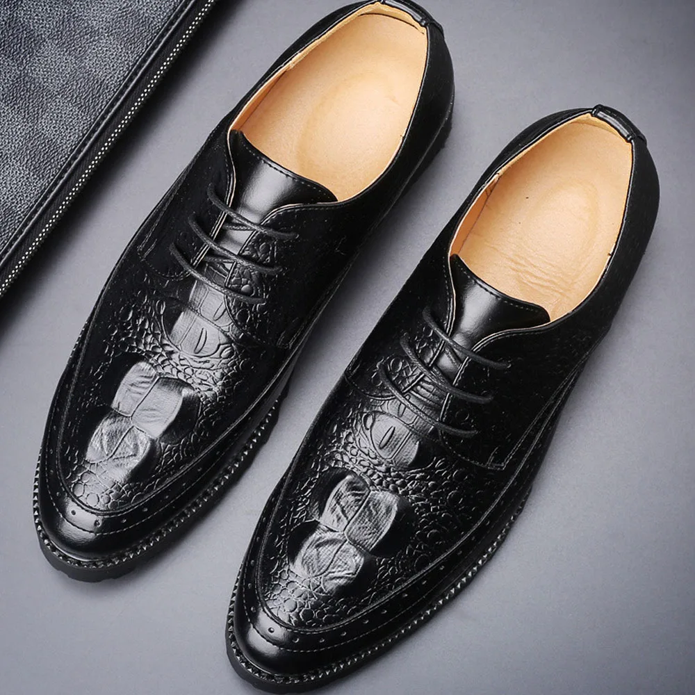 

Fashion High Quality Pointed Dress Shoes Men Oxfords Leather Shoes Men's Formal Business Crocodile Shoes A53-76