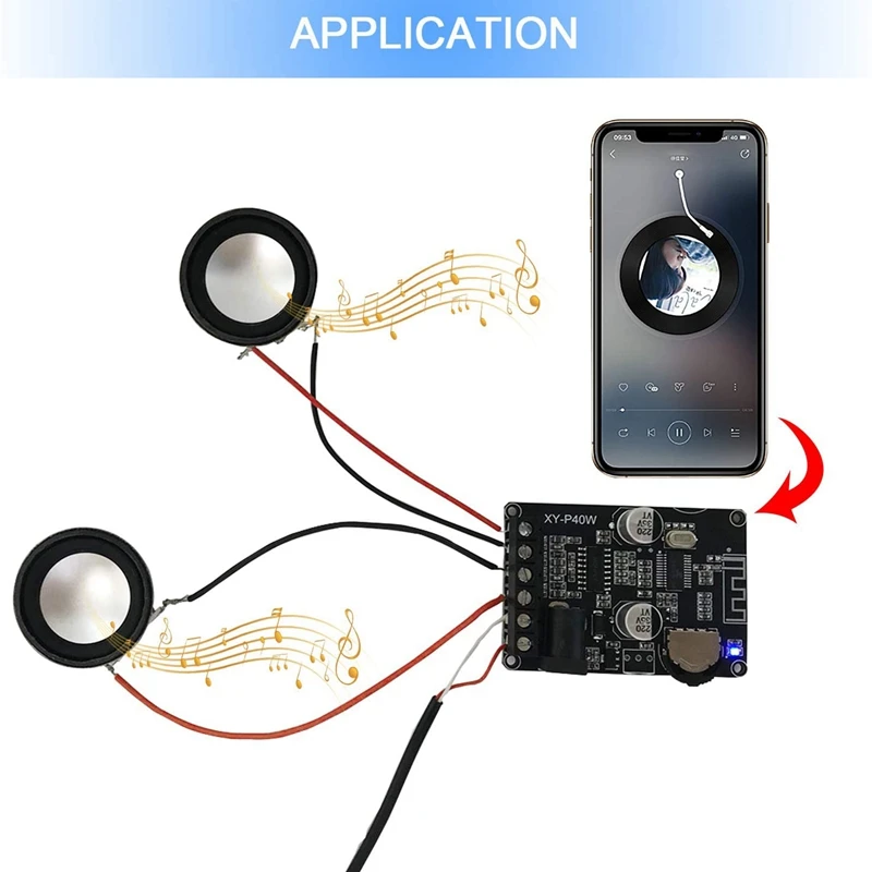 

Bluetooth Amplifier Board Bluetooth 5.0 Stereo o Power Amplifier Board 40Wx2 Bluetooth Receiver DC 12/24V XY-P40W