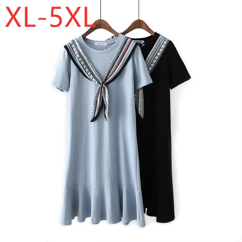 

Новинка 2021 Летняя женская обувь размера плюс миди платье для женщин с коротким рукавом свободного покроя, гофрированный синий бант прямое п...