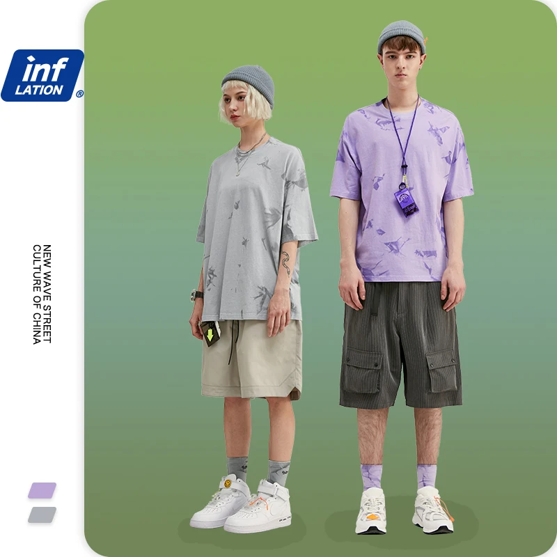 Мужская летняя футболка INFLATION большого размера 200 г 100% хлопок Harajuku Забавные
