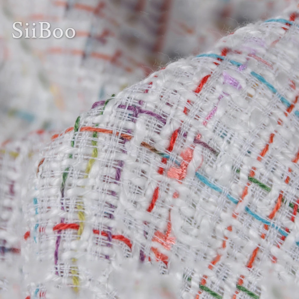 Разноцветная клетчатая тканая белая твидовая шерстяная ткань одежда для пальто