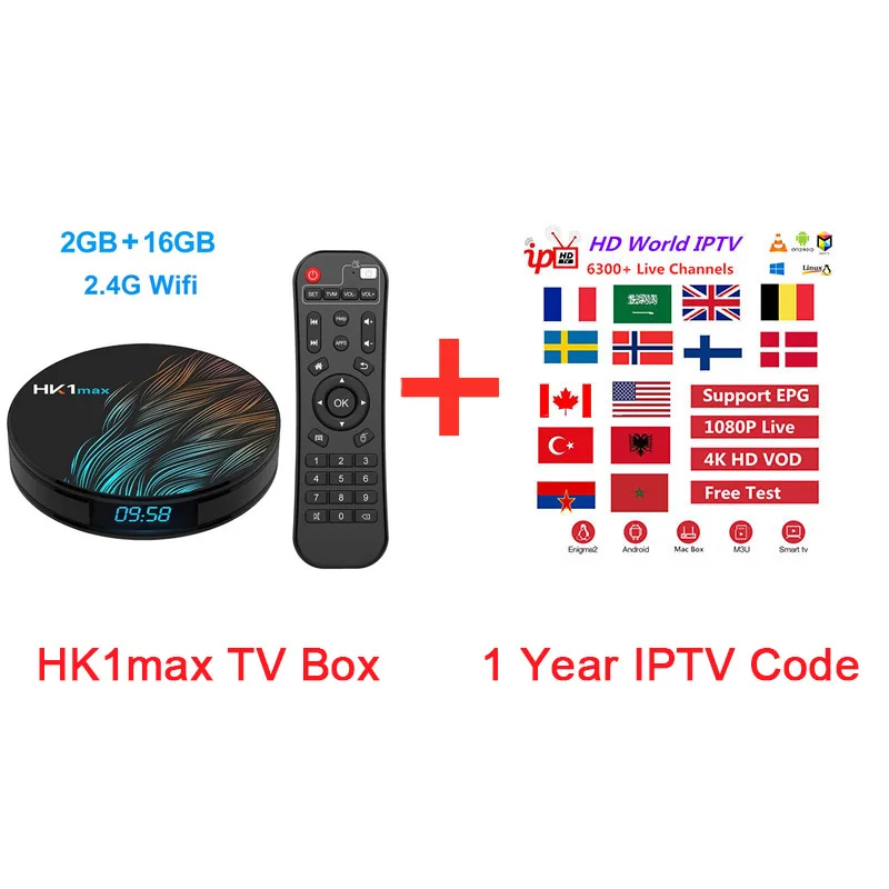 2G16G(1 Year IPTV) HK1 MAX Android9.0 Смарт ТВ коробка с 1 год Европа арабский Бельгия голландский Франция код IPTV полный 6300+ каналы и 7900 VOD телеприставка - Цвет: 2G16G(1 Year IPTV)