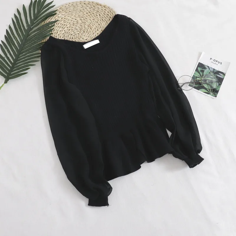 JoinYouth Sweet Solid Women Sweaters Ruffles Chiffon Patchwork Short Pullovers Fashion 2020 Autumn Female V Neck Pull Femme J262 | Женская