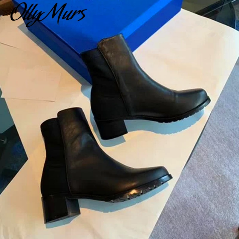 

Ollymurs Genuine Suede Leather Women Ankle Boots Fashion Patchwork Autumn Winter Boots For Women Combat Boots Women