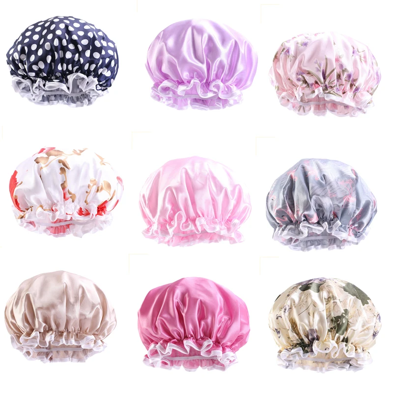 

Женская утолщенная шапка для сна с принтом, двухслойная Водонепроницаемая шапка для душа, кепка для защиты от дыма с резинкой премиум-класс...