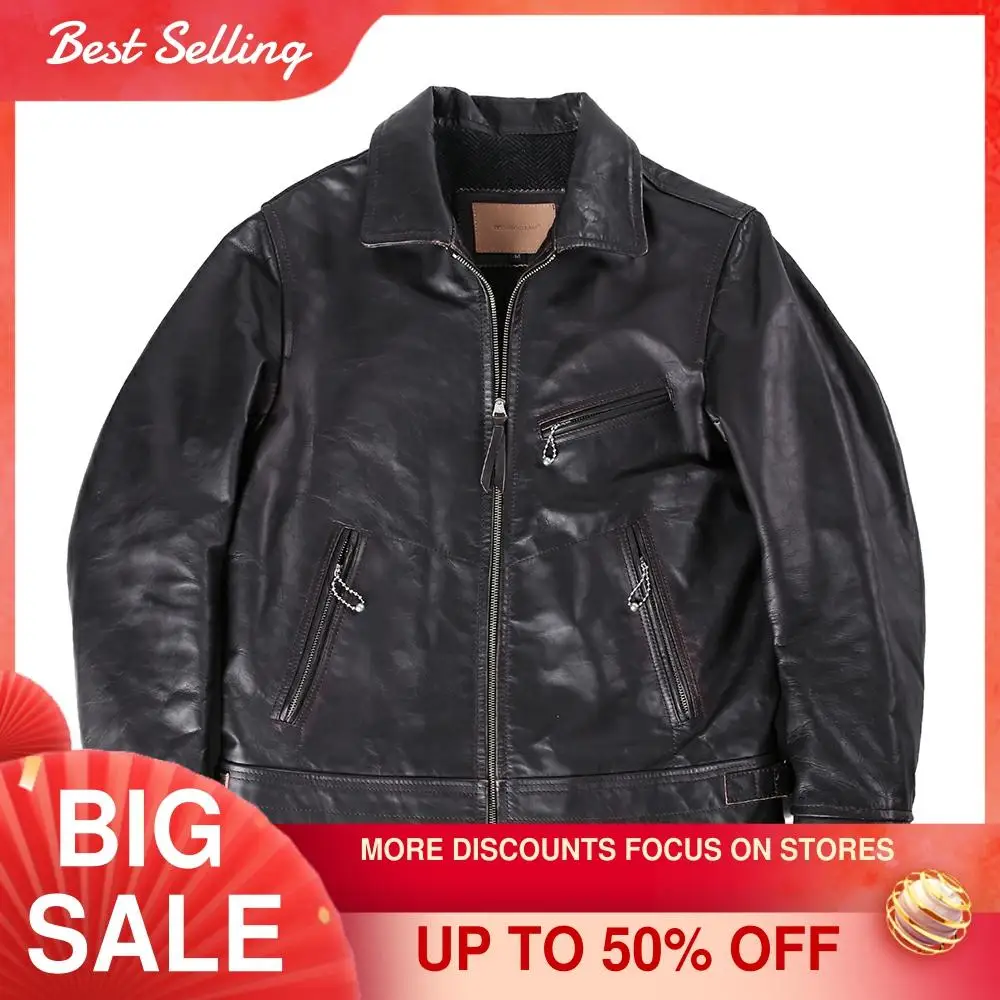 

2021 Black Motorccyle Style Genuine Leather Jacket Men Large Size 3XL Real Natural Horsehide Spring Slim Fit Short Biker Coat