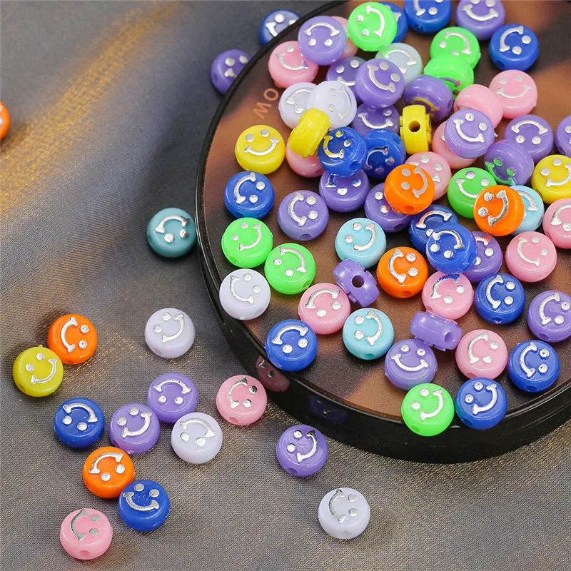 

100pcs/lot Smiley Face Acrylic Beads Loose Spacer Beads DIY Handmade Bracelet For Jewelry Making Accessories