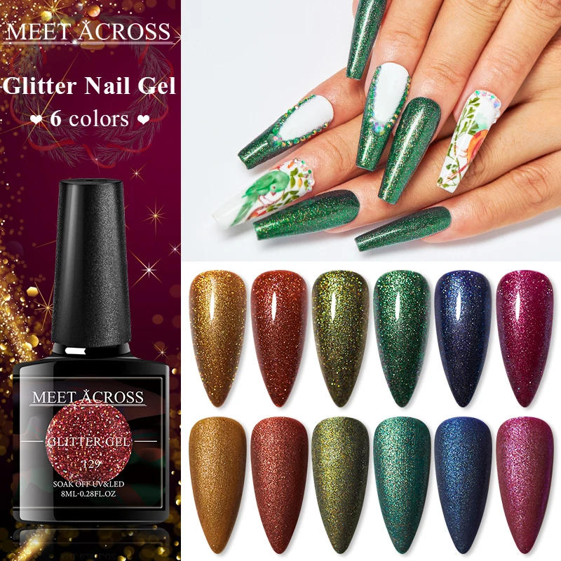 MEET ACROSS Гель лак для ногтей Блестящий маникюра Набор дизайна полууф светодиодный