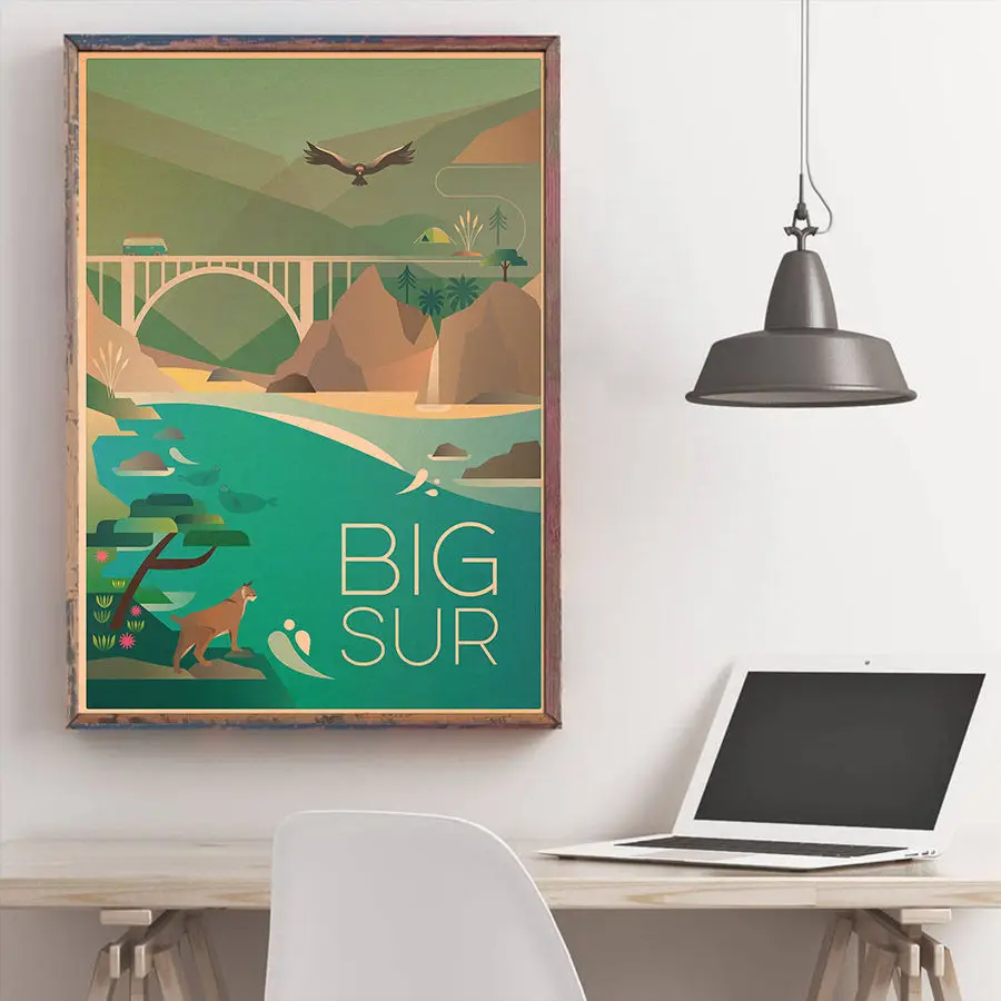 Плакат Калифорния ручная Рисование Сур земля приключений винтажная печать крафт