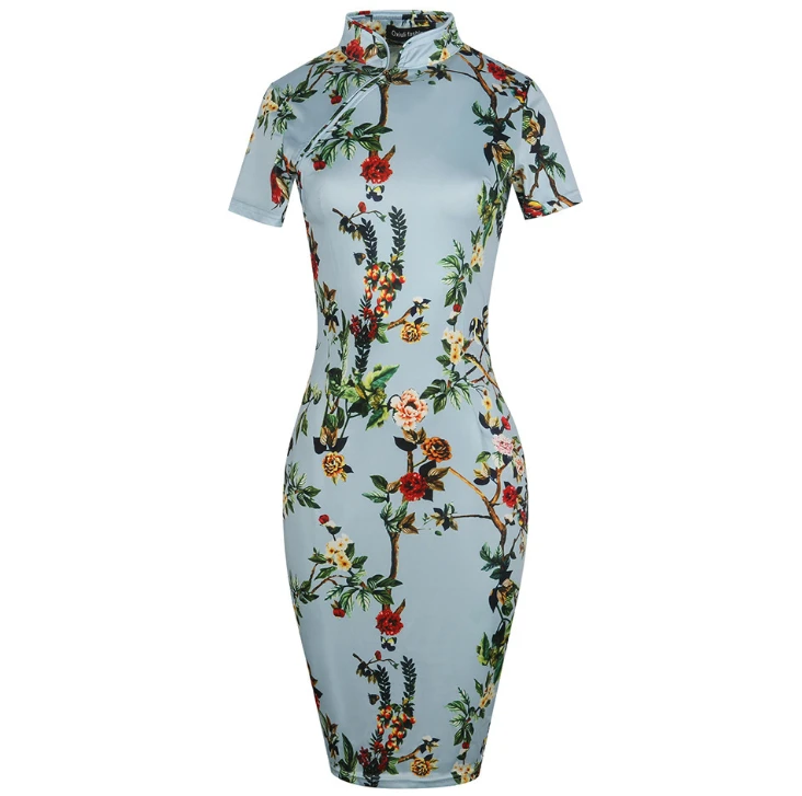 Женское винтажное платье карандаш в цветочек с воротником стойкой|Чонсамы| |