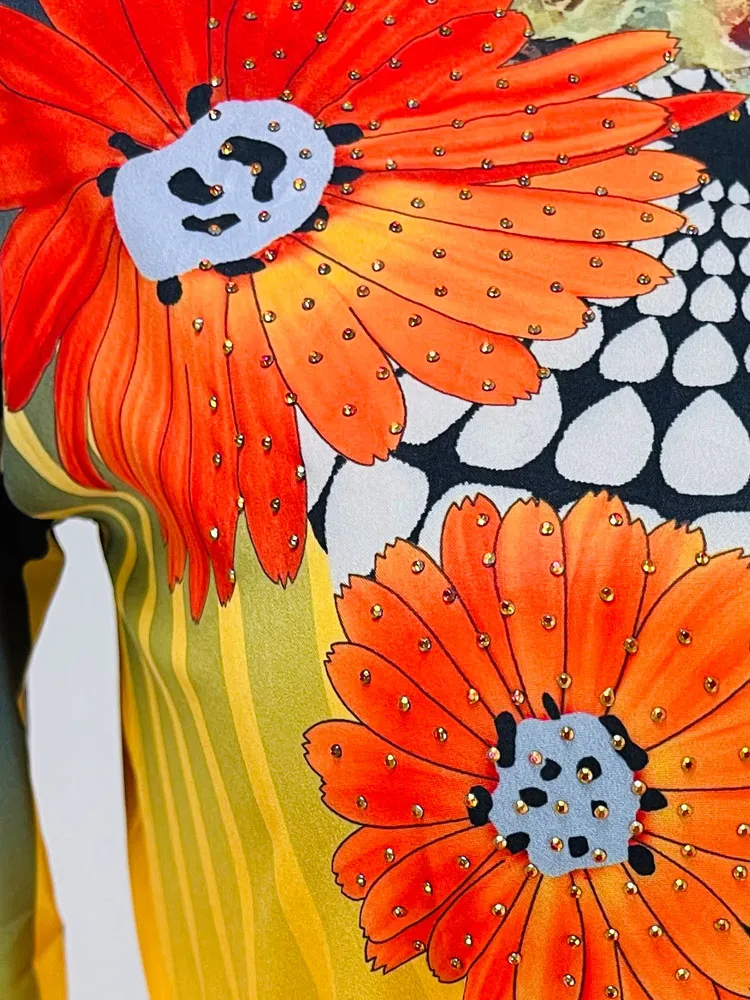 Новое модное платье традиционного стиля Дашики с черным поясом и воротником на пуговицах из африканского шифона с бриллиантами для женщин (CPXF08).