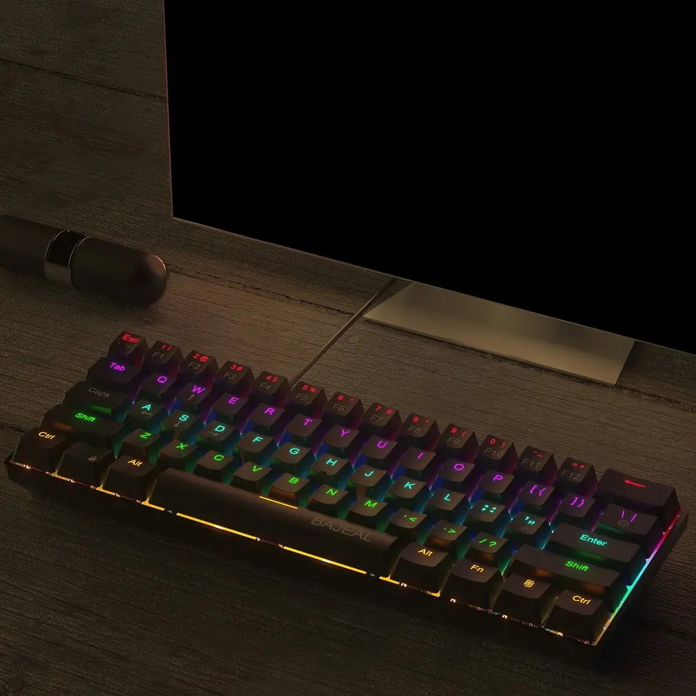 

61 Key Green Axis Mechanical Wired Keyboard Multiple Rainbow Backlight Effects Game Supplies Office Supplies