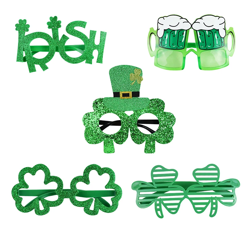 

St Patricks Day Decoration Glasses Headwear Lucky Clover Funny Clover Green Hat Glasses Holiday Gift for Irish Party Photo Props