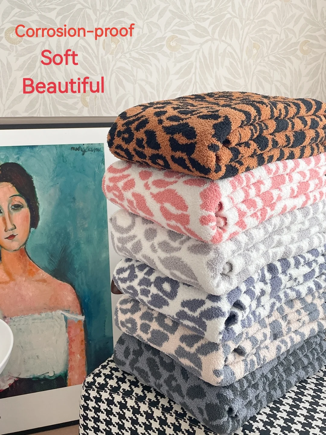 Manta de punto delicada con estampado de leopardo para adulto, manta c&aacute;lida y esponjosa, supersuave, c&oacute;moda, port&aacute;til, ligera, para sof&aacute;, Invierno-1