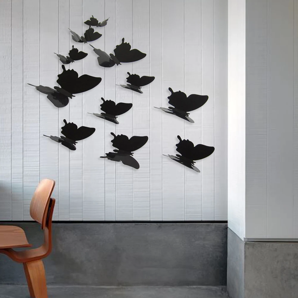 

12Pcs 3D Butterfly Wall Stickers PVC Wall Decoration Black Butterflies Wall Decals Home Decor Kids Room Decoration