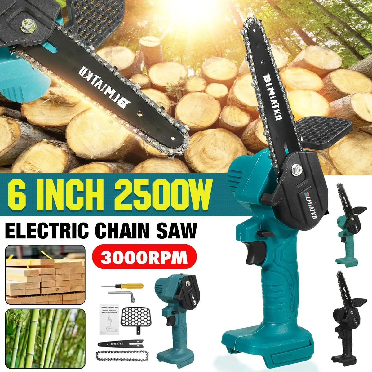 

BLMIATKO 18V 2500W 6 Inch Electric Chain Saw for Makita Battery Pruning ChainSaw Cordless Garden Logging Saw Woodworking Cutter