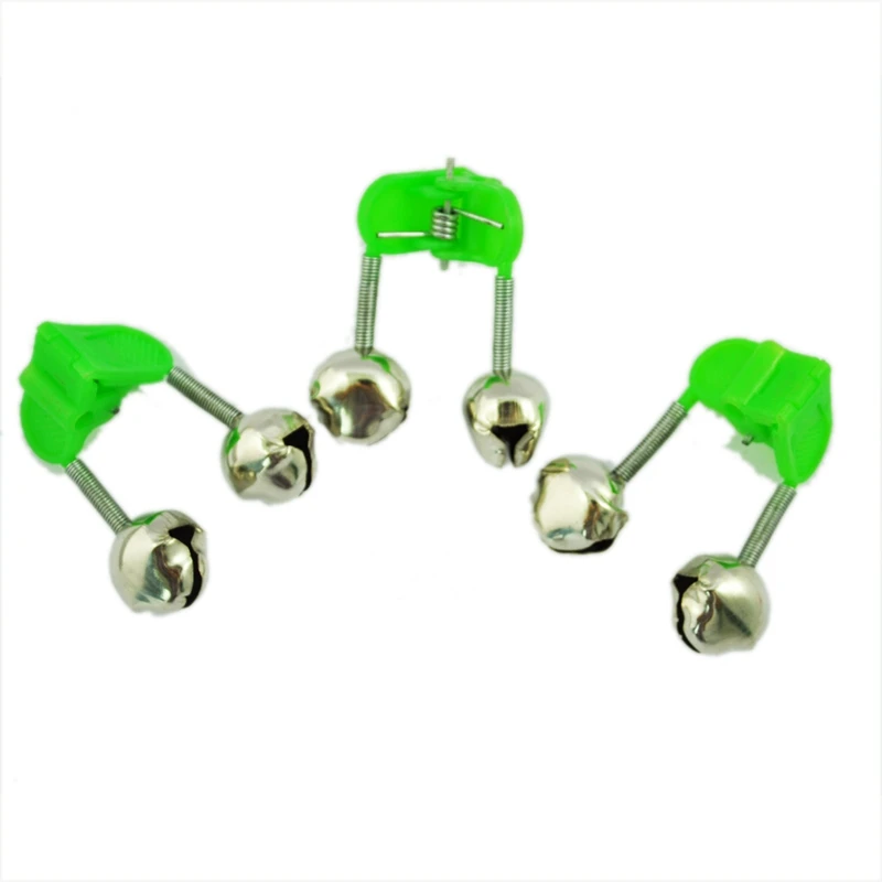 

3 Pcs Bite Alarm Fishing Rod Pole Twin Ring Bells w Clip Green