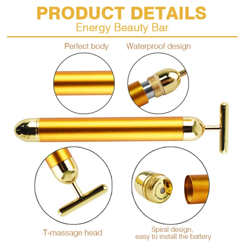 Электрический Виброметр для подтяжки лица Т образный золотистый массажный