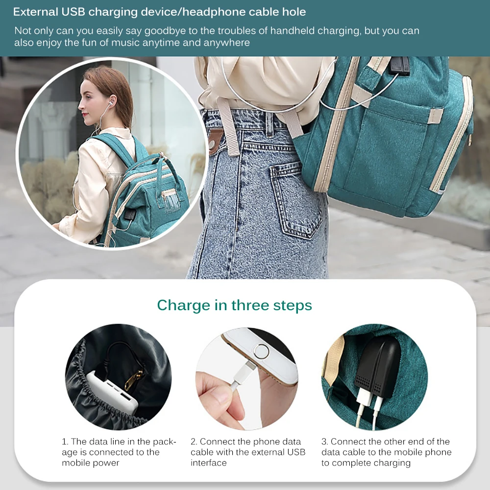 

Portable Infant Baby Snack Diaper Bag Mommy Bag Large Capacity Mom Backpack Handbag Waterproof Multifunction Fashion Nappy Bag