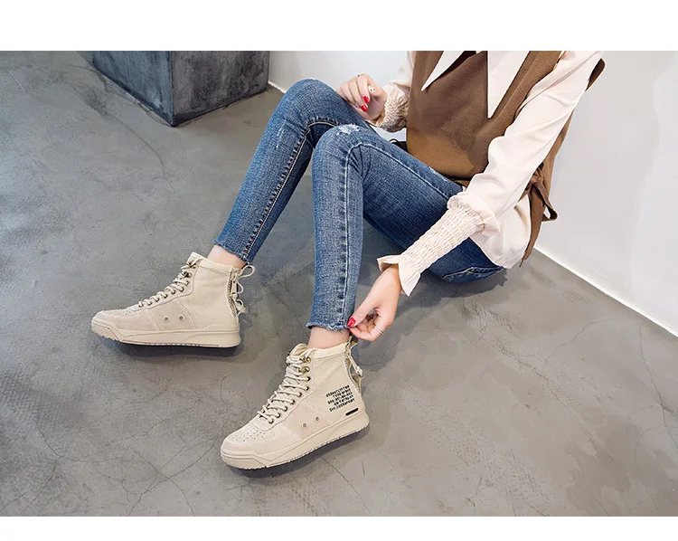 Autumn new high-cut Sneakers female Korean version of the round head side zipper wild women's shoes sports wind ZQ-24