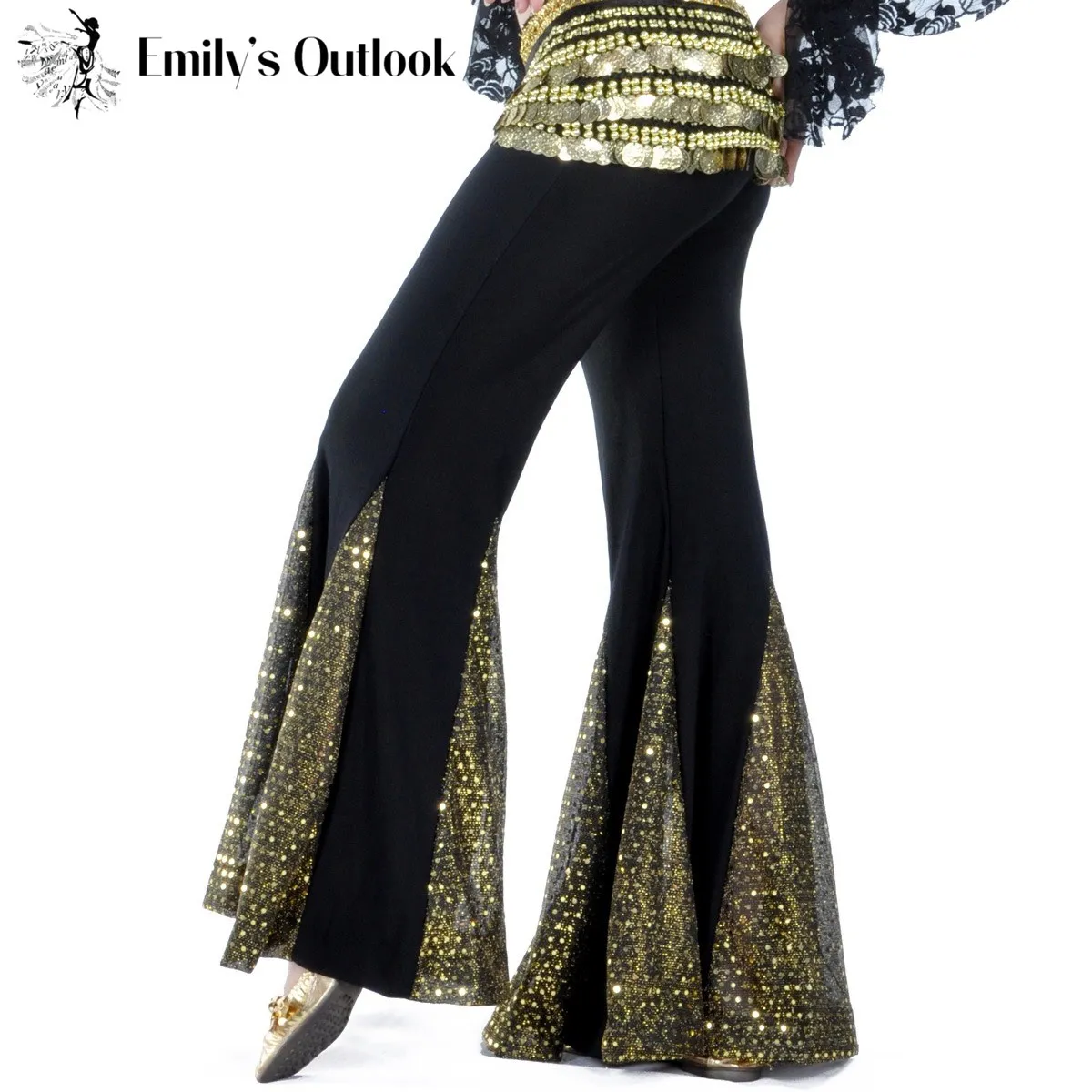 Women's Belly Dance Pants Crystal Cotton Fishtail Pants Professional Dancewear (Belt Not Included)