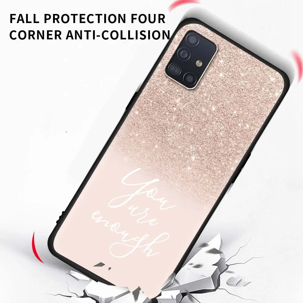 

Rose Pink Bling Phone Case For Samsung Galaxy A51 A71 A21S M31 M31s M30s A31 A41 A11 A01 M51 Soft Matte Coque Back Cover