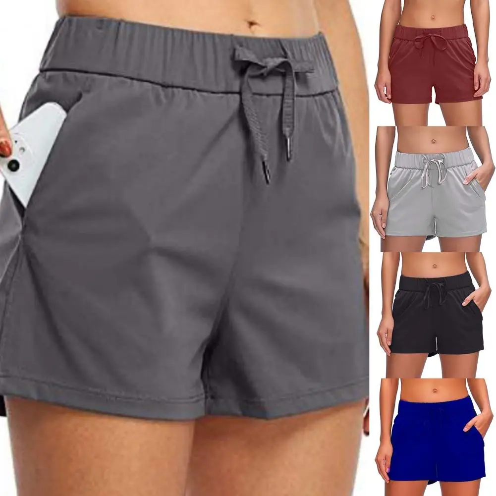 

Bottoms Trendy Wide Leg Pockets Drawstring Shorts Breathable Running Shorts Elastic Waist for Travel