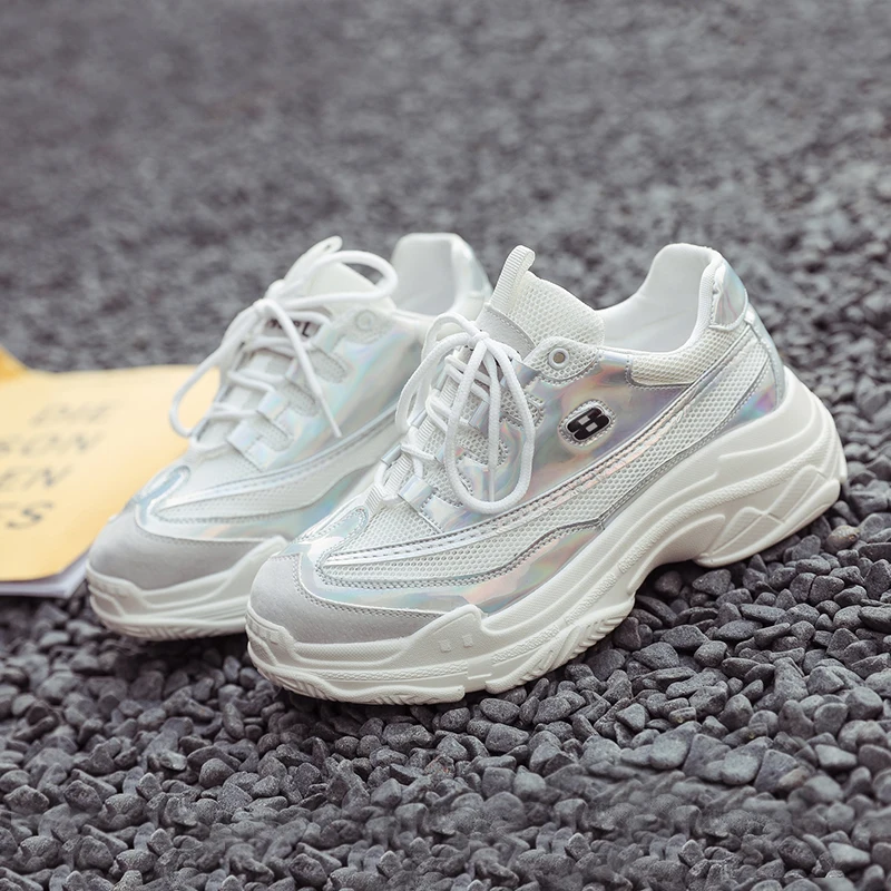 2019 женские кроссовки на толстой подошве сезон весна осень сетчатая дышащая обувь