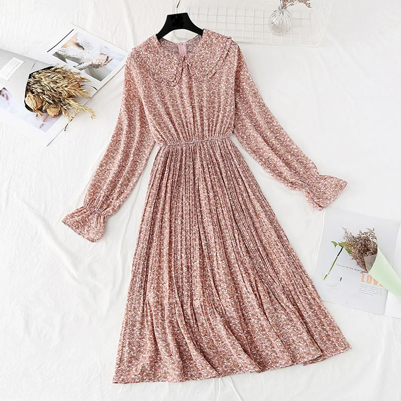 Женское шифоновое платье миди элегантное плиссированное с цветочным принтом и