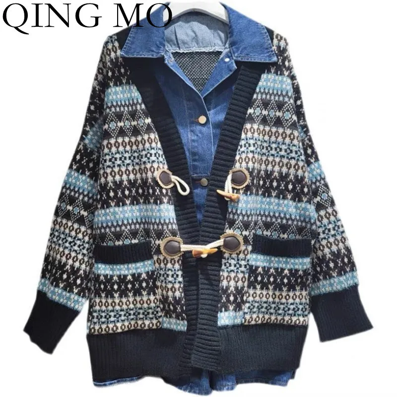 

Женский джинсовый кардиган с вышивкой QING MO, кардиган из двух частей, свитер большого размера, жакет ZWL966, весна 2022