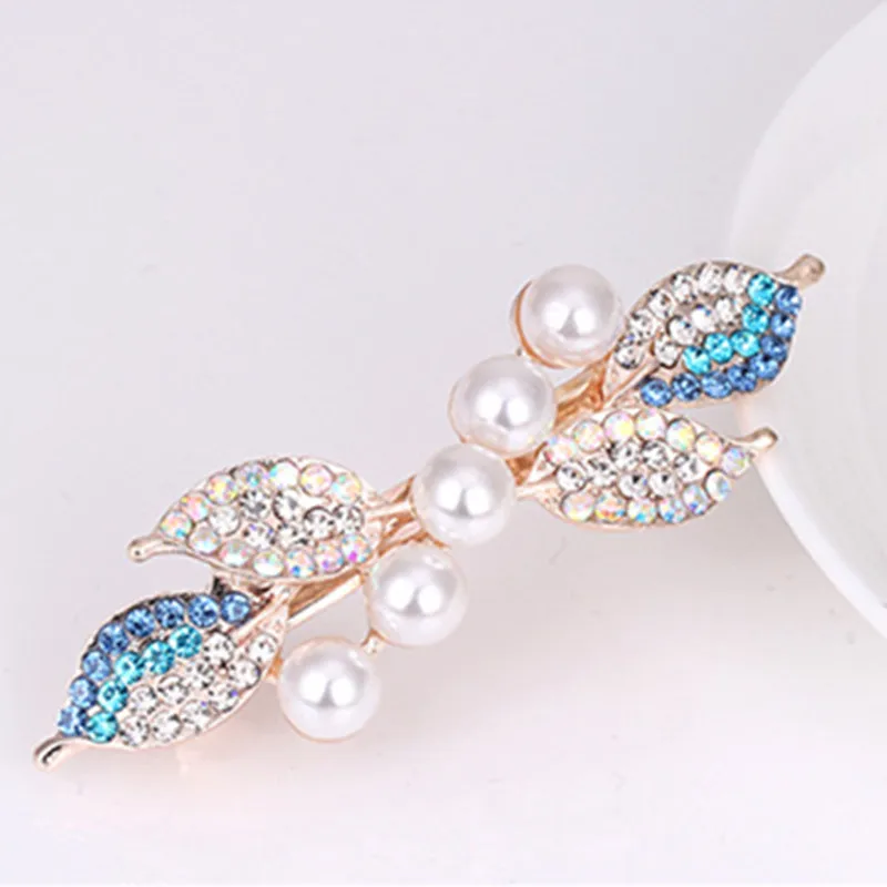 

Chic Fashion Metal Leaf Shape Hair Clip Barrettes Rhinestone Crystal Pearl Hairpin Barrette Hair Claws Women Hair Styling Tool