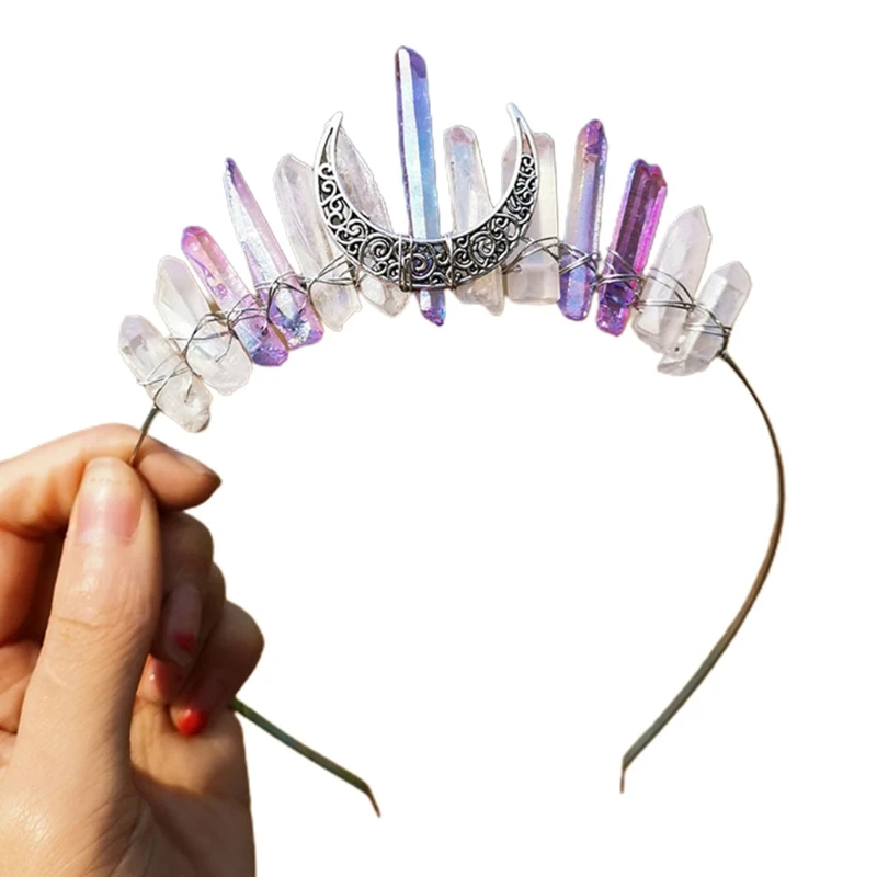 

Bridal Jewelry Headband Multicolored Raw Crystal Vintage Moon Witch Hair Hoop