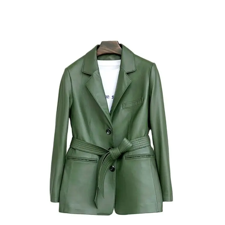 Chaqueta de piel de oveja auténtica para mujer, abrigos de cuero genuino para mujer, chaqueta informal de cuero blanco, traje coreano, chaqueta de cuero de alta calidad