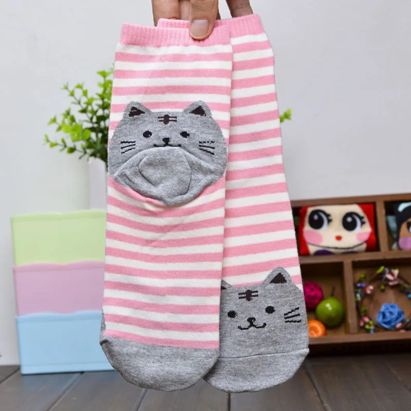 

3D Animals Striped Cute Cartoon Cat Socks Multicolor Women Cat Footprints Cotton Socks Floor Winter 3D Socks Drop Shipping#0316