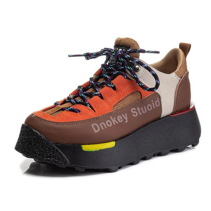 

Кроссовки женские на платформе, толстая подошва, Вулканизированная подошва, повседневная обувь, на шнуровке, подходящие цвета, осень